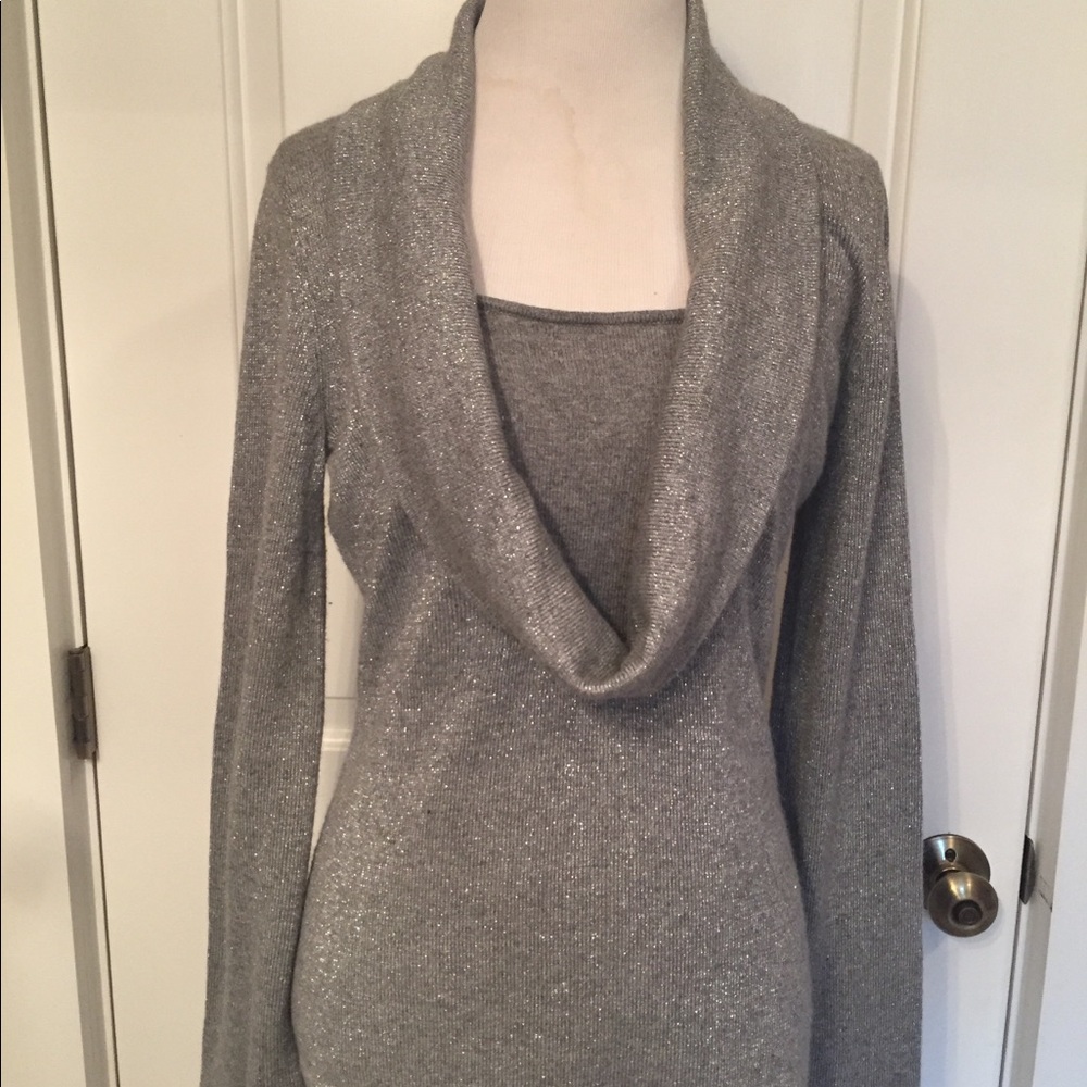 SAKS FIFTH AVENUE SWEATER COWL NECK SILVER METALLIC Size S